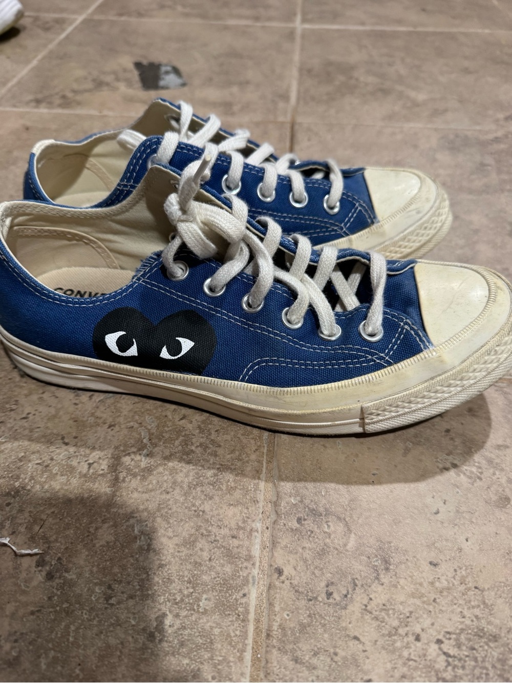 Converse Blue Low-Top Sneakers with Black Heart Logo
